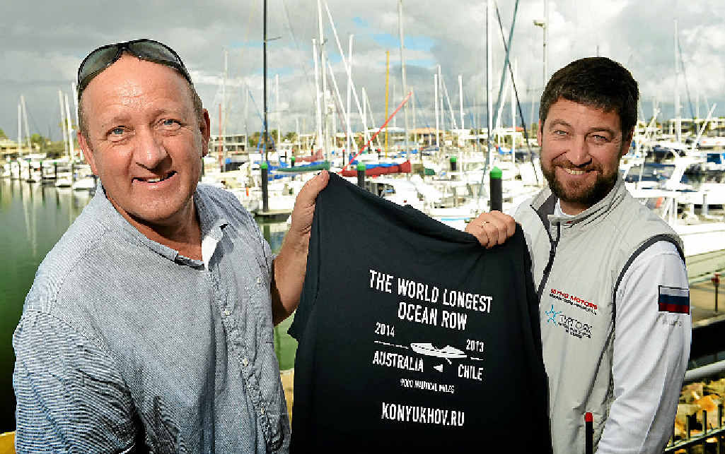 NOT LONG NOW: Chris Wood, of Buderim, with Fedor’s son Oscar Konyukhov. NOT LONG NOW: Chris Wood, of Buderim, with Fedor’s son Oscar Konyukhov.